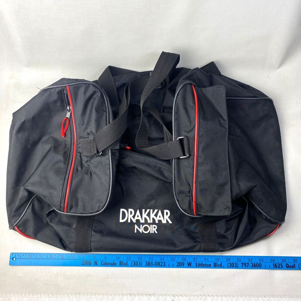 DRAKKAR NOIR Black Canvas Nylon Travel DUFFLE BAG! 24” x 12" x 12" Red
